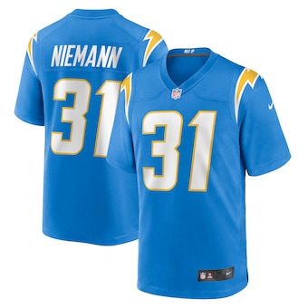 mens nike nick niemann powder blue los angeles chargers game